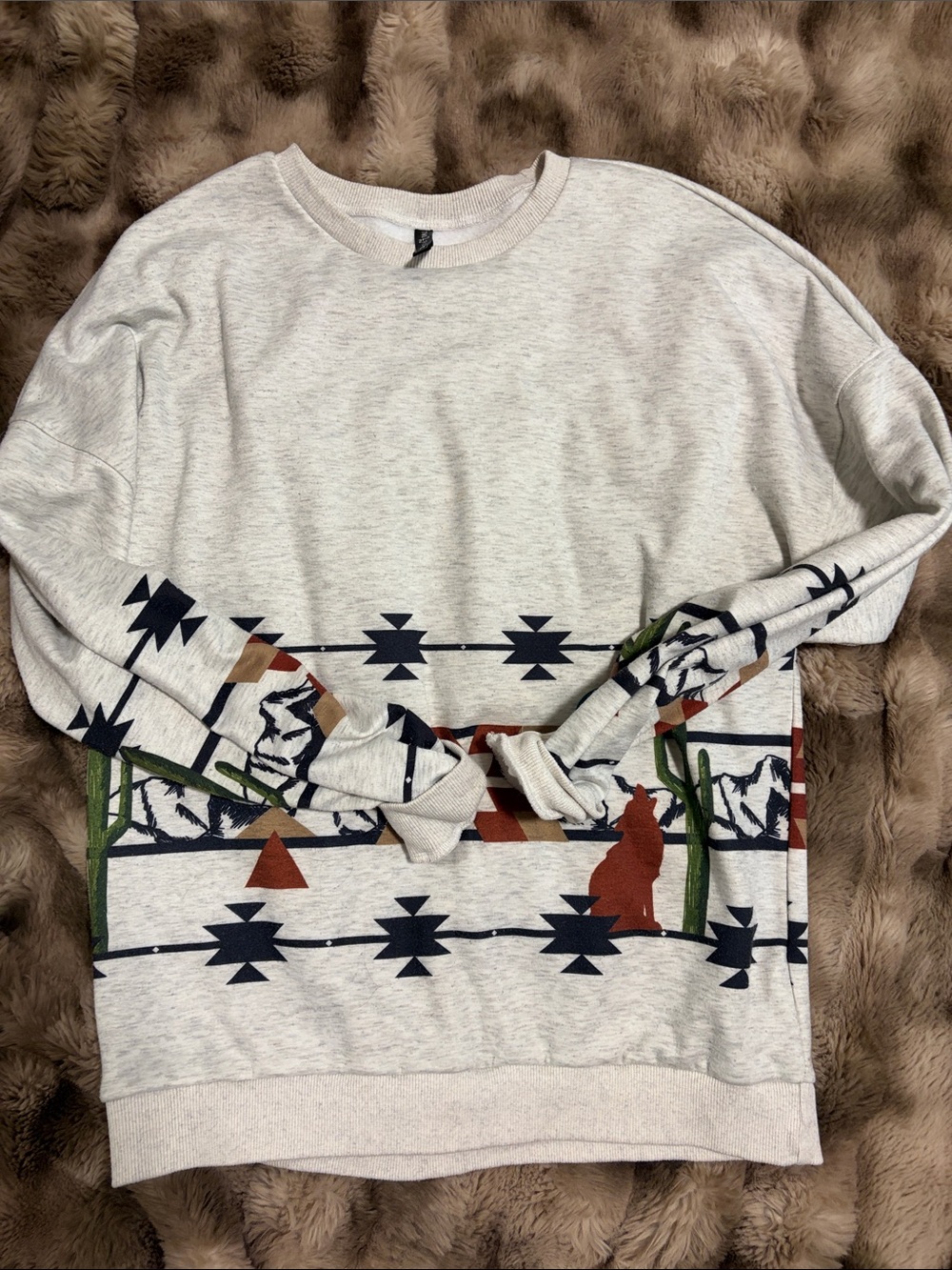 Cream Southwestern Graphic Crewneck Sweater